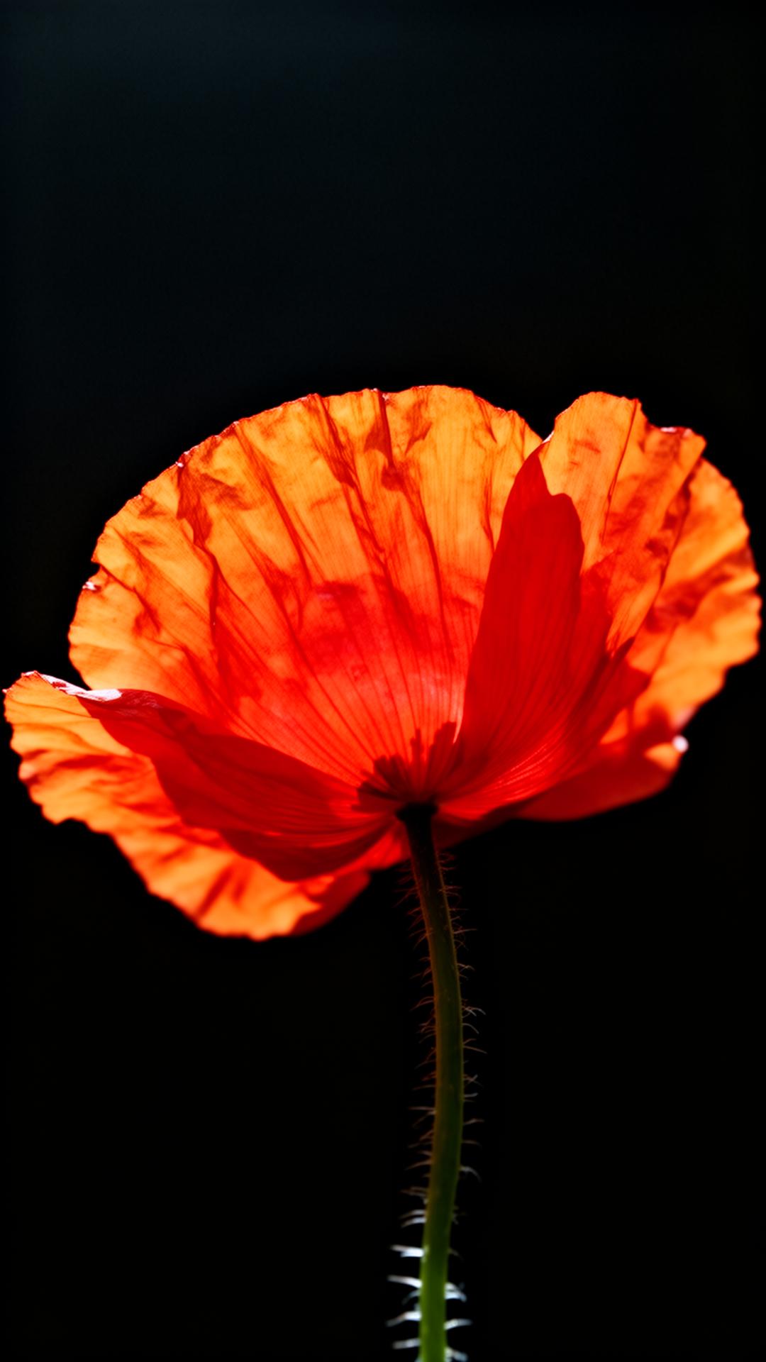 Backlit red Icelandic poppy